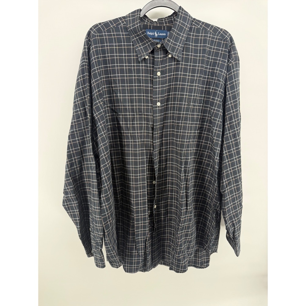 Polo Ralph Lauren Blake Shirt Mens XL Navy Tan Grid Check Cotton Button Down